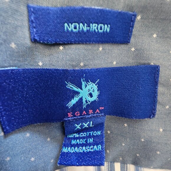 Egara Mens Non-Iron Blue & White Plaid Button-Down Shirt XXL 100% Cotton - Picture 6 of 8